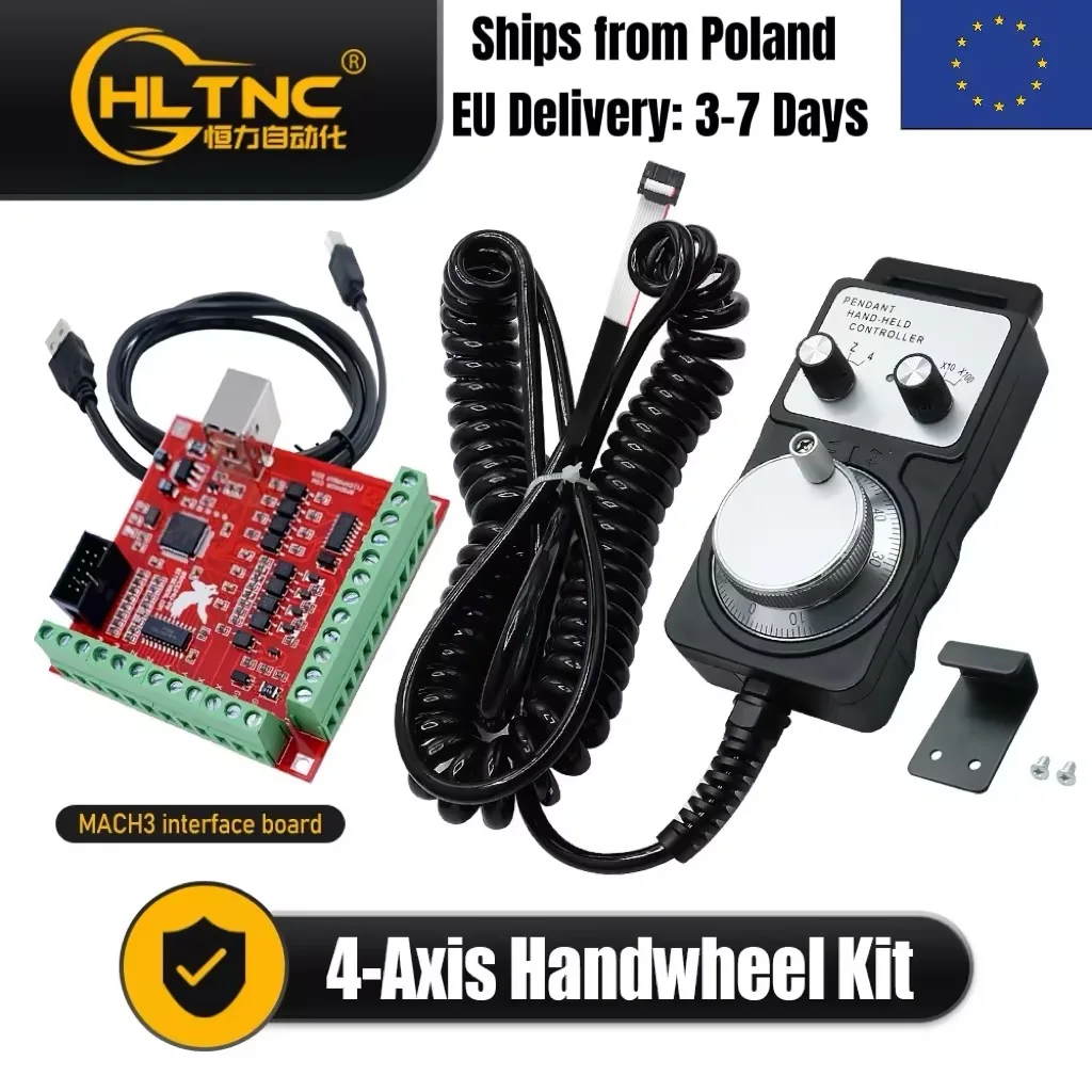 HLTNC Telecomando MPG a 4 assi con rotella manuale a 10 pin e scheda controller di movimento USB MACH3 rossa per macchina CNC per incisione e fresatura