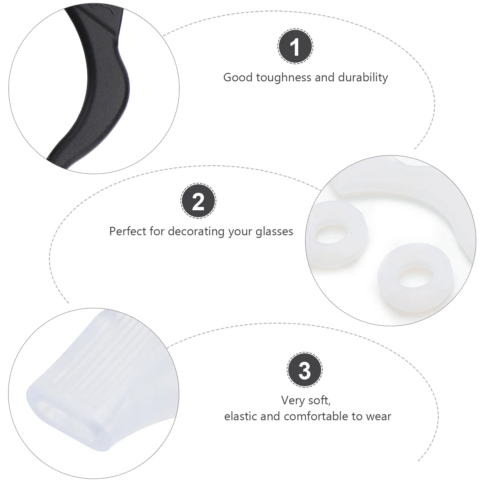 

32pcs Silicone Glasses Leg Covers Anti-Slip Eyeglasses Temple Tips Sleeve Retainer For Sports Running Gym Wear Black White