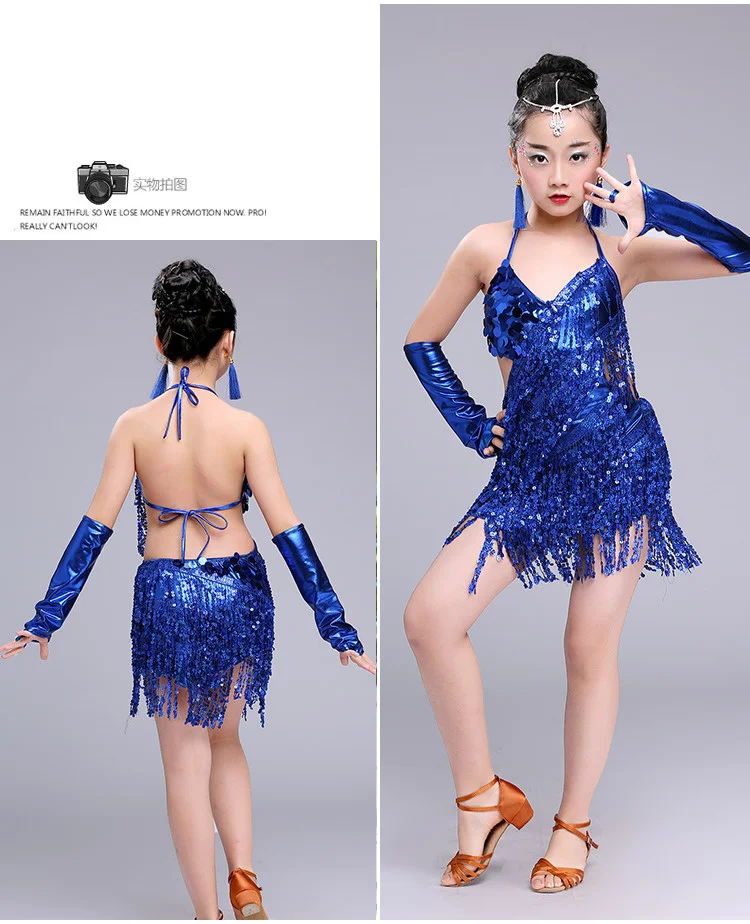 JEATHA Robe Danse Latine Charleston Enfant - Ensemble Haut à Franges Paillettes Et Jupe