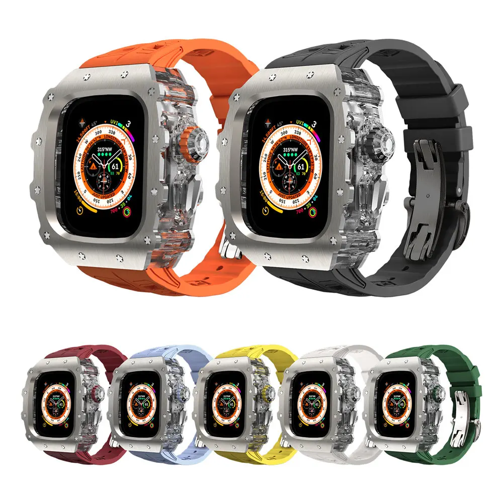 حافظة AP Mod Kit Premium من سبائك التيتانيوم لساعة Apple Series 9 8 7 6 5 4 SE Ultra Fluororubber Butterfly Buckle Band