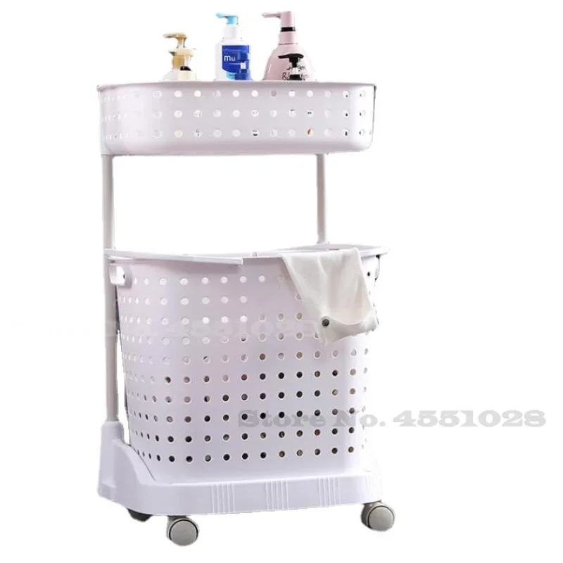 Nordic 2-Layer Bathroom Laundry Basket with Wheels, Durable Plastic Dirty Clothes Rack, Separate Storage Organizer