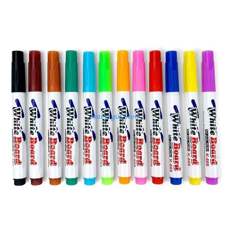C7AB 12 Colors Whiteboard Marker Pens Erasable Colorful Marker Pens