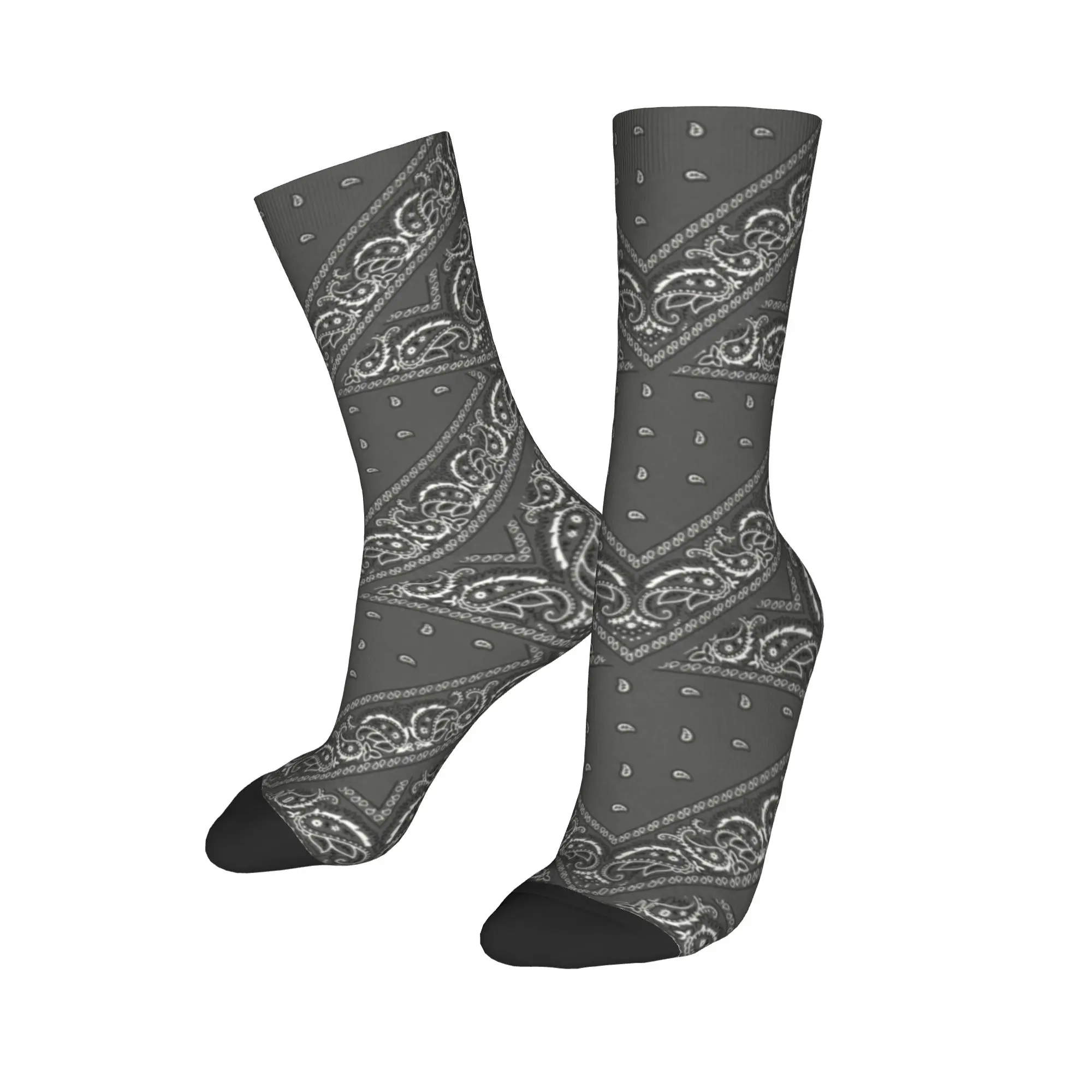 

Custom Grey Classic Bandana Style Men Women Crew Socks Unisex Fun Spring Summer Autumn Winter Dress Socks