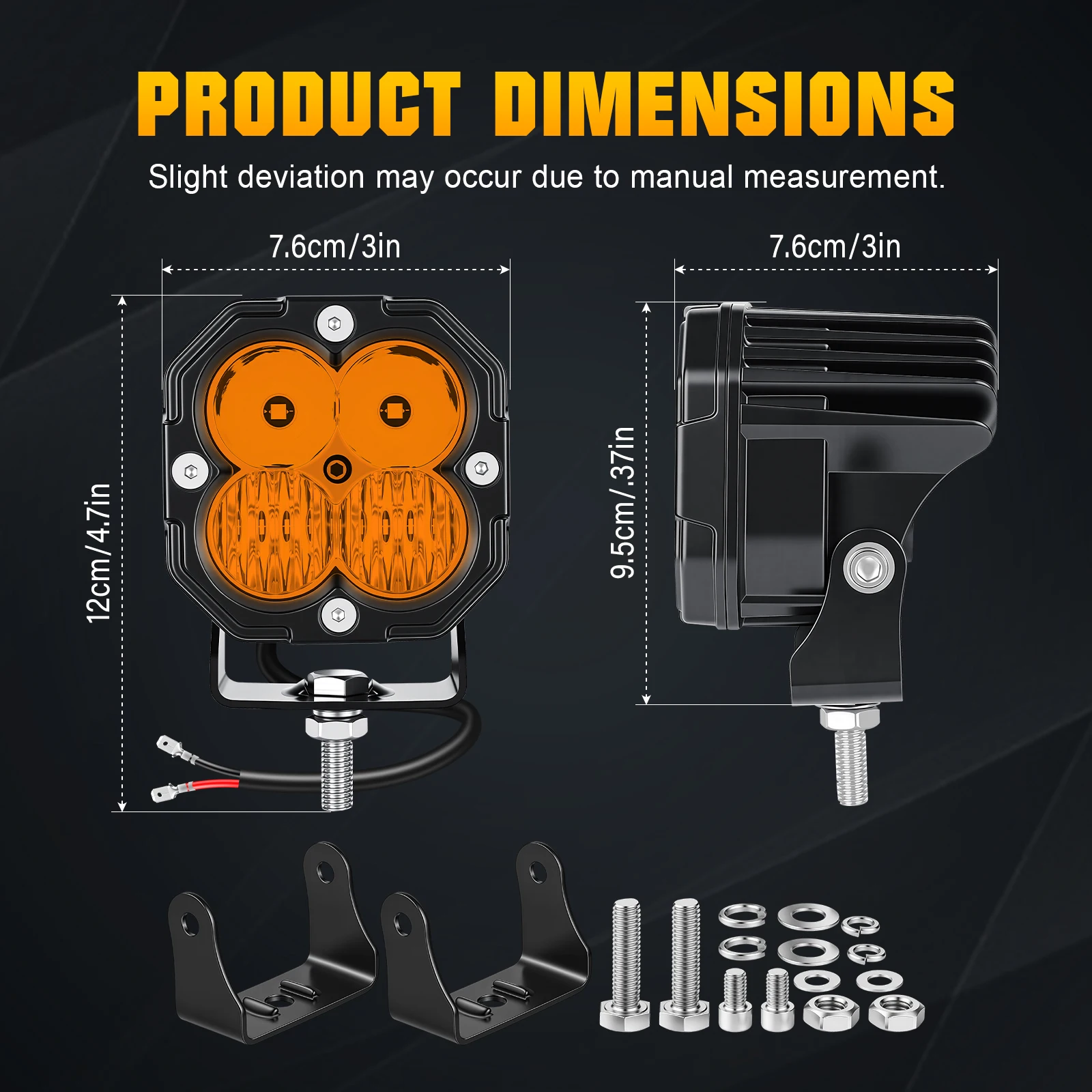 3 inch 30W Amber Yellow White Cube LED Pod Light Spot Flood Combo Beam Work Lights,Off-Road Driving Lamp for ATV, SUV,Motorcycle