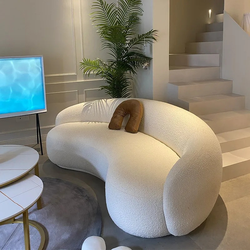 Nordic simple lamb wool sofa living room small apartment clothing store beauty salon casual light luxury cashew curved sofa