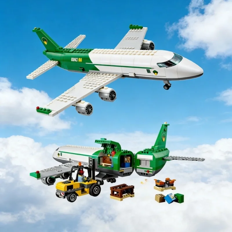 Compatible MOC set city series building blocks freight terminal airplane large model children's toy assembly gift