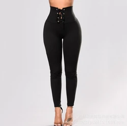 Women's Pants 2024 Spring Fashion Lace Up Casual Solid Color High Waisted Skinny Daily Sports Leggings Y2K Streetwear