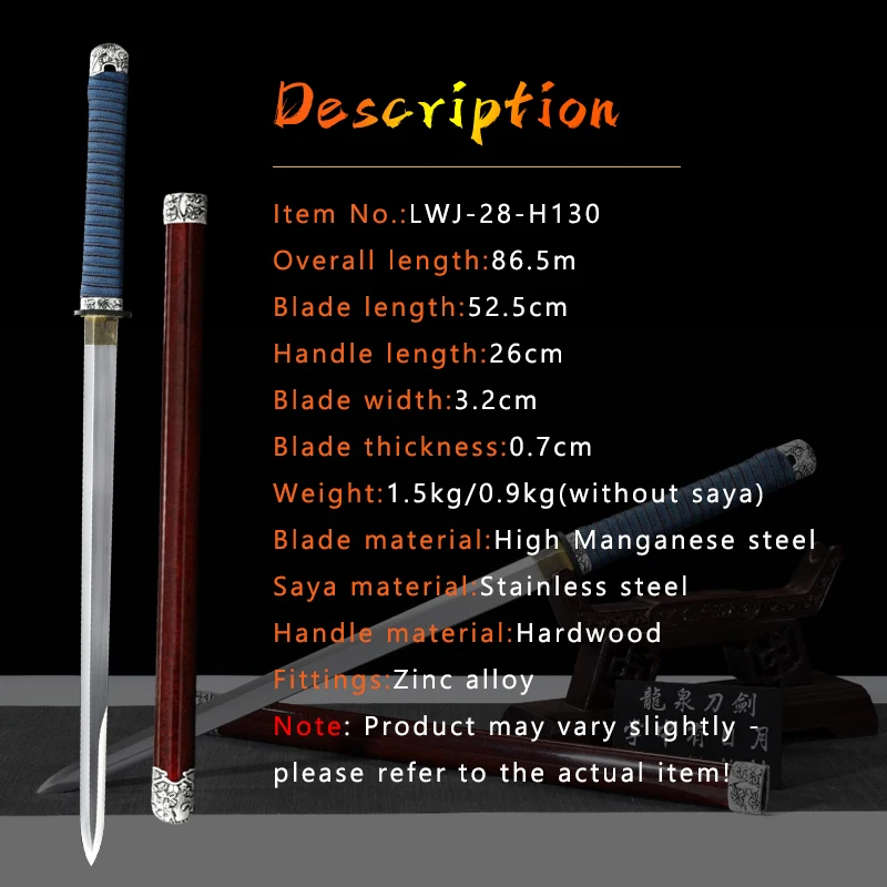 Handmade Tang Sword,High Manganese Steel,Full Tang Hand Forged Blade,Stainless steel Saya,Alloy Fitting,Display Decorative Props