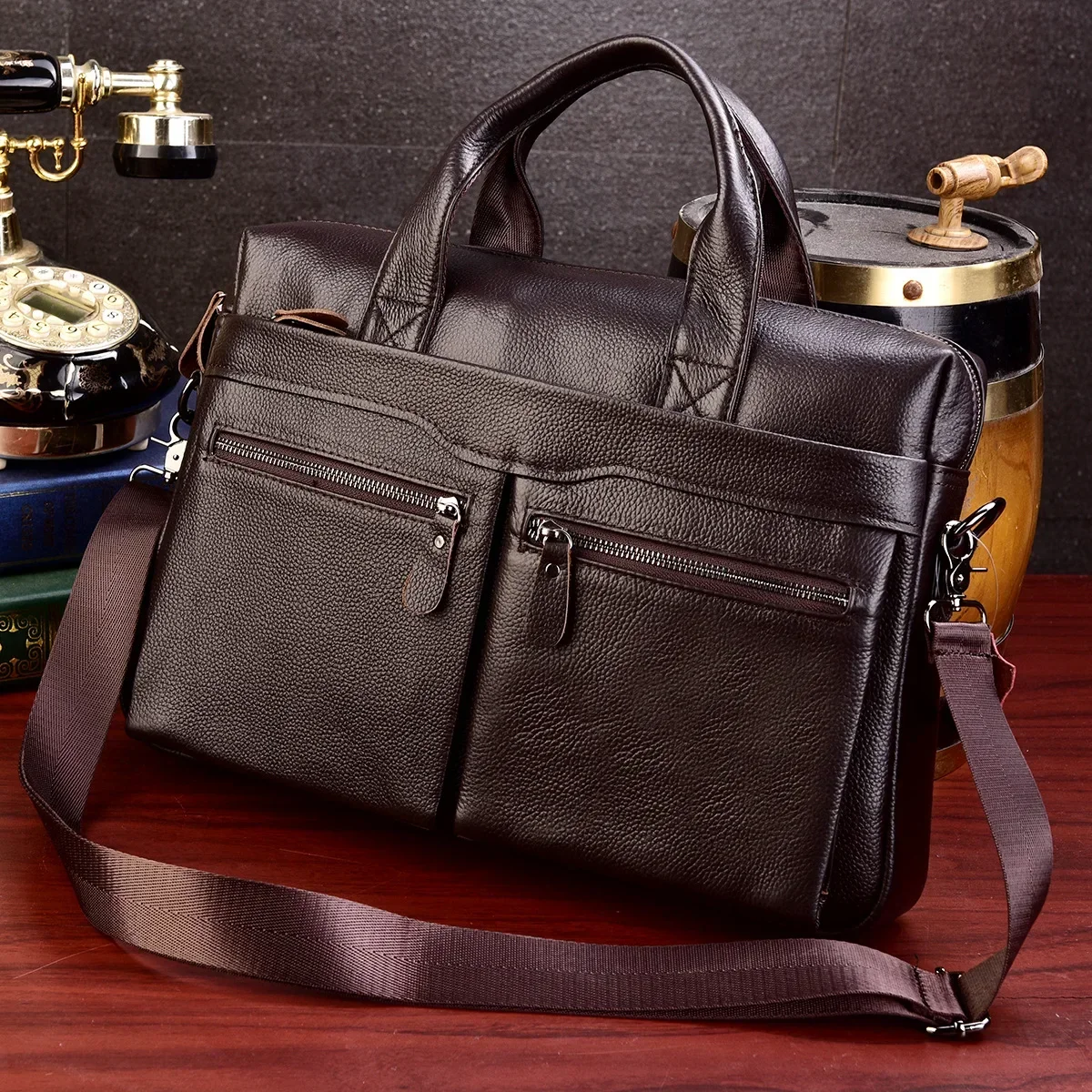 Cowhide Genuine Leather Business Men's Briefcase Male Briefcase Shoulder Bag Men Messenger Bag 14 Inch Tote Computer Handbag