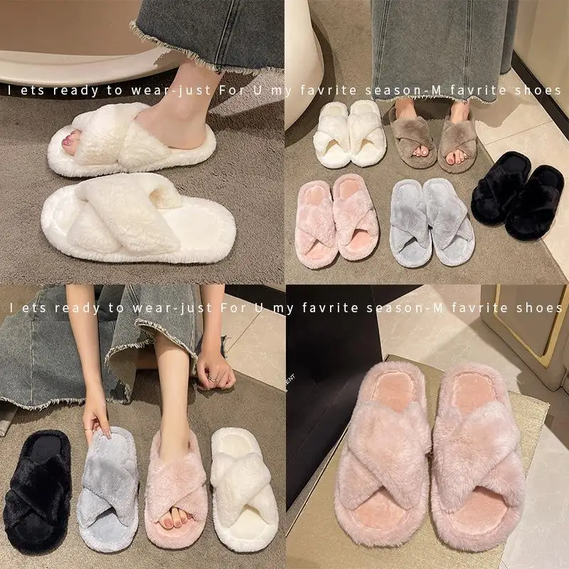 Casual soffici pantofole donna casa appartamenti peluche Designer piattaforma scarpe invernali ragazze elegante caldo casa moda calzature popolari