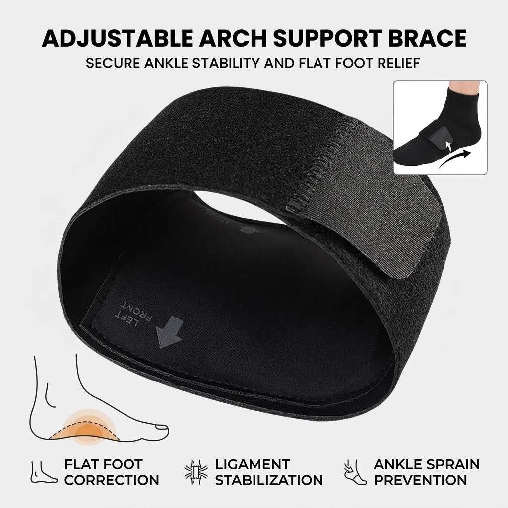 Adjustable Ankle Brace for Flat Feet Arch Support Sleeve Silicone Pad Breathable Nylon Mesh Hook Loop Strap Flat Foot Recovery