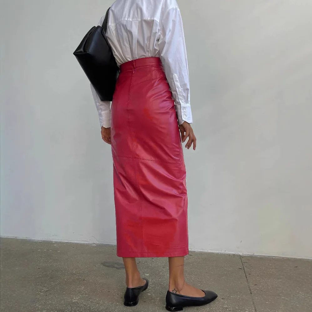 2026 Women's Fashion Winter New Fashion High Waist Slim Fit Slit Skirt Irregular Leather Skirt Dress Robe Vestido Women Elegant
