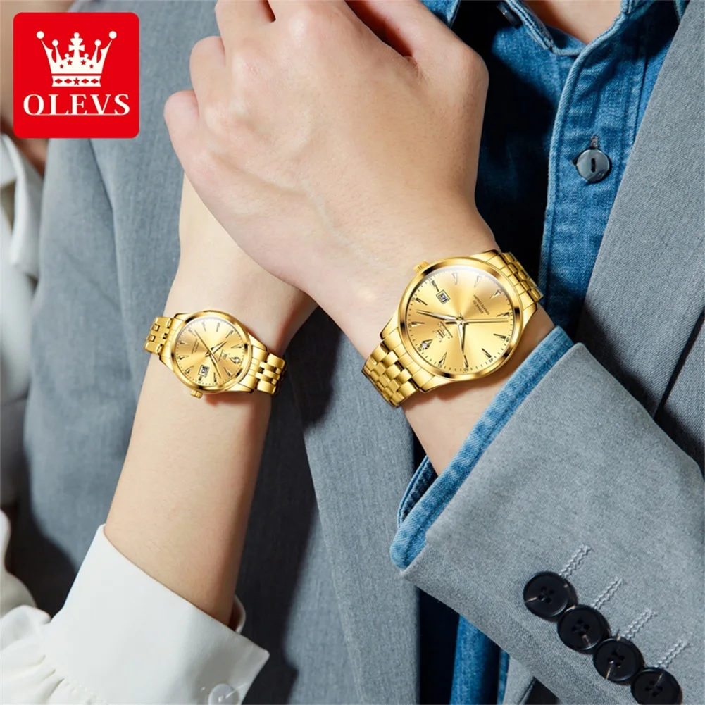 OLEVS 5598 Couple Watches Luxury Original Fashion Brand Waterproof Luminous Quartz Watch Single Calendar For Daily Date Sport