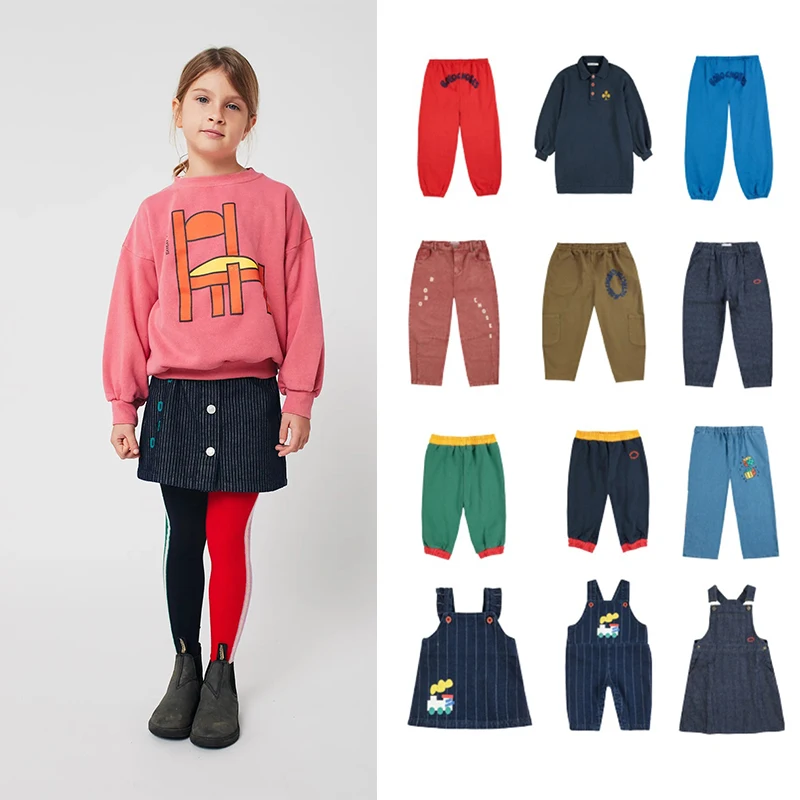 

Children's Pants 25 Autumn and Winter Children's Fleece Sweatpants Boys Full Print Cartoon Slacks Girls Jeans Suspender Skirt
