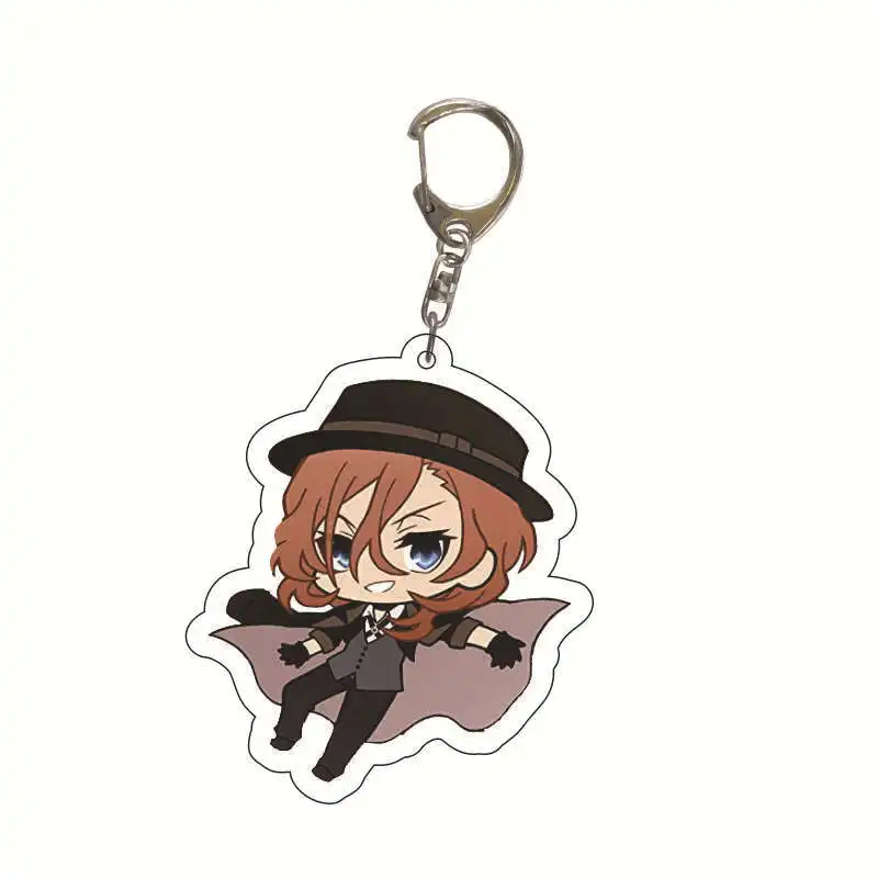 Q Version Anime Stray Dogs Keychain Shaking Osamu Dazai Nakahara Sensibility Cosplay key Chain Ring Keyring Pendant Accessories