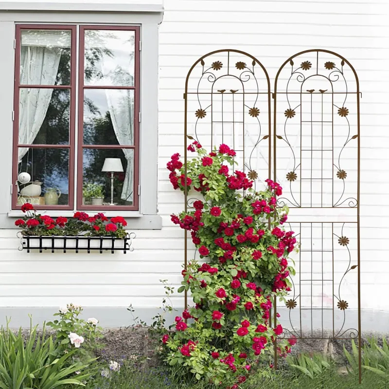 

2-Pack Rust-Proof Metal Garden Lattice 86.7 "x19.7" Iron Lattice Climbing Plants Outdoor Brown Floral Stand