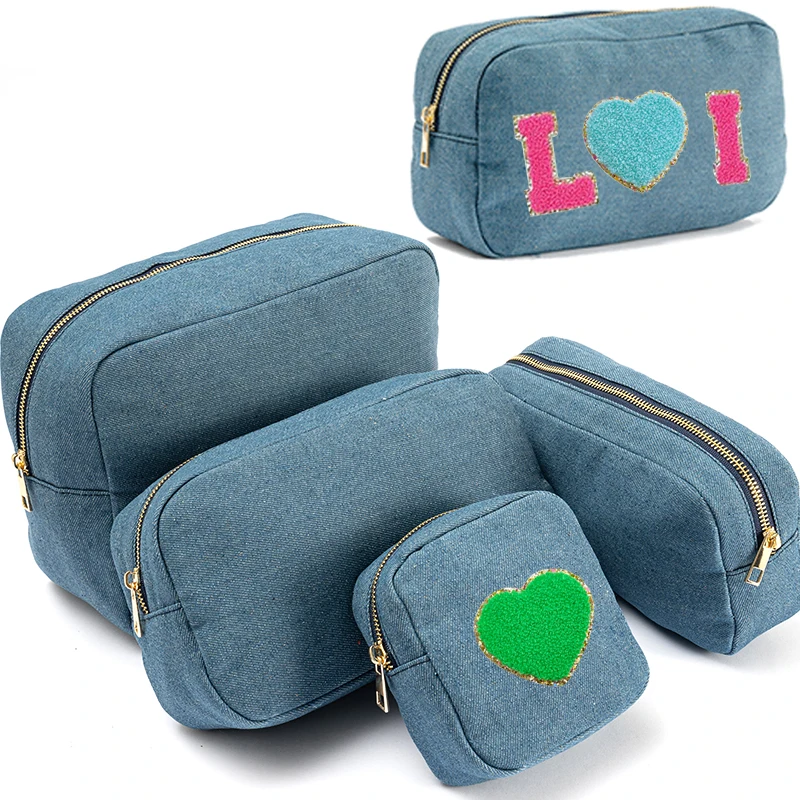 4Size S M L XL Makeup Bag Denim Toiletry Pouch Men and Women Storage Beauty Box Outdoor Travel Wash Cosmetic Bag Gift Organizer