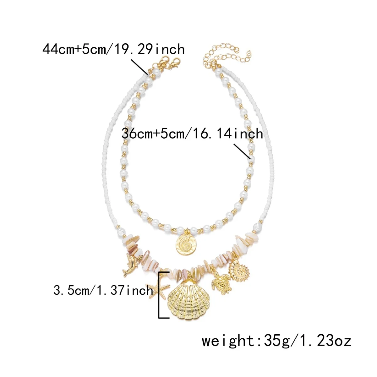 Sommerliche Muschel-Seestern-Imitationsperlen-Quasten-Anhänger-Halskette für Damen und Herren – Seepferdchen, Fisch, Muschel, Schildkröte, Delfin Choker-Schmuck – Detail 35