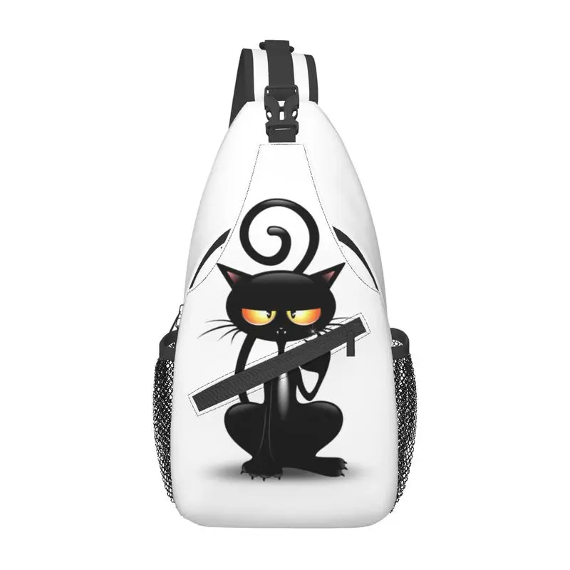 Mochila personalizada con dibujos de gato negro para hombre, bandolera de hombro, pecho, ciclismo, Camping, mochila de día