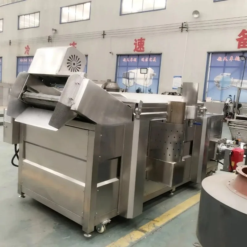 Customized Automatic Continuous Belt Gas Fryer Industrial French Fries Continuous Frying Machine Snack Production Line