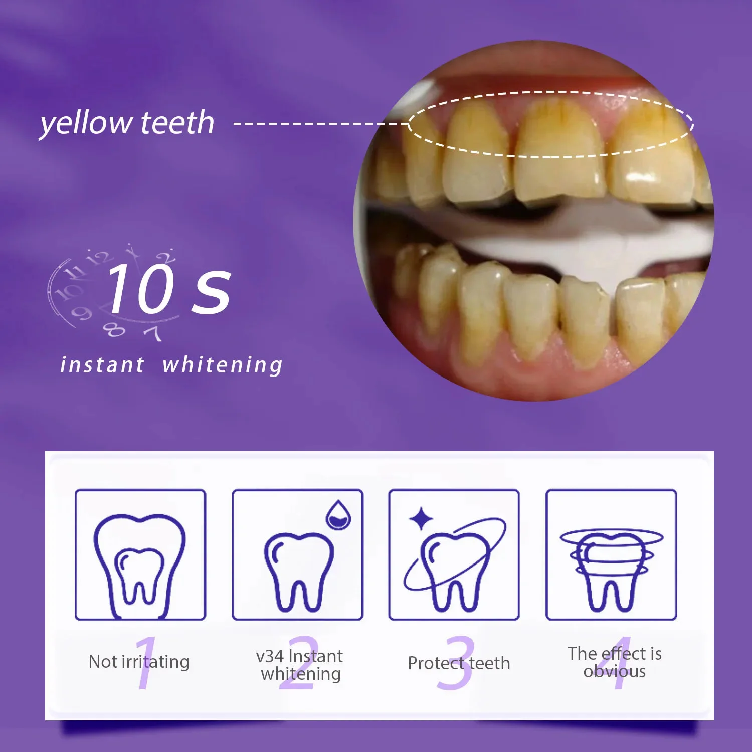 V34 púrpura blanqueamiento Dental pasta de dientes eliminación manchas humo placa de café blanqueador de dientes Corrector limpio cuidado de lejía