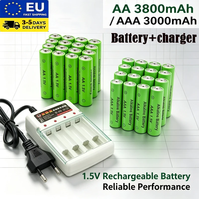 Nuova batteria ricaricabile alcalina 1,5V AA AAA da 3800mAh e 3000mAh, disponibile in confezioni da 4 a 20 pezzi, 2A 3A, adatta per mouse, telecomandi, computer, orologi e dispositivi elettronici.