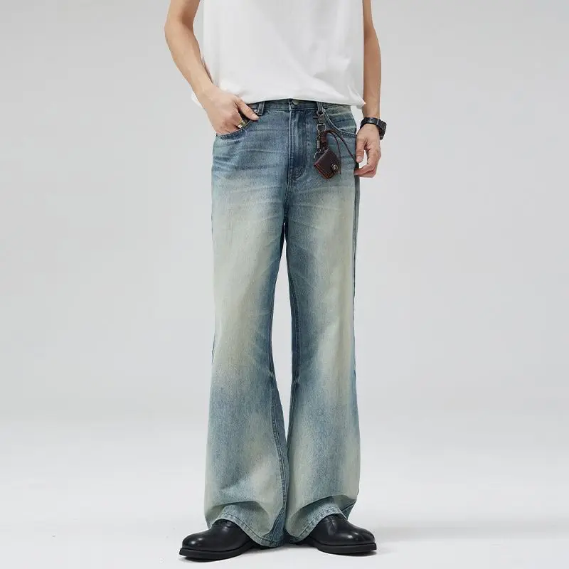 KSTUN 2025 Men's Flared Jeans Boot Cut Comfort Denim Pants Light Blue Male Denim Trousers Jeans Loose Fit Vintage Straight Jeans