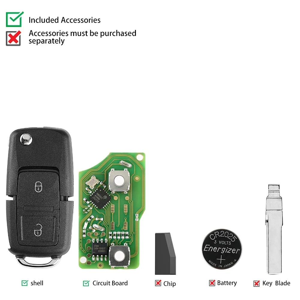 XHORSE XKB508EN Uniwersalny kluczyk zdalnego sterowania z 2 przyciskami do VW B5 Style do Xhorse VVDI Key Tool 5 sztuk / partia