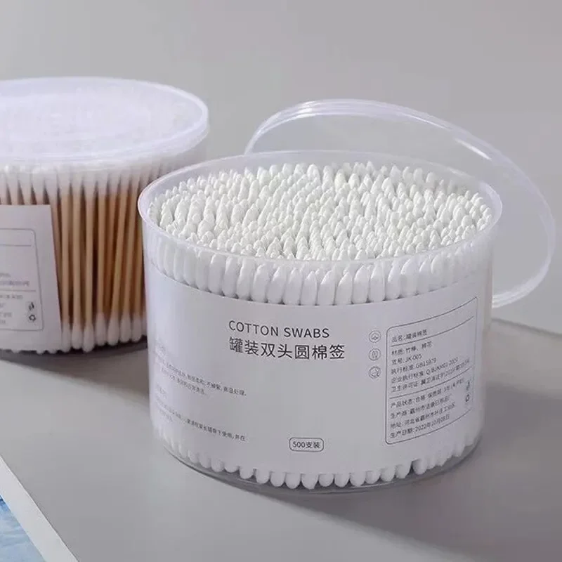 500PCS Disposable Cotton Double End Round Head For Makeup And Makeup Swab Box With Removal Daily Cleaning Pet Care Multi-purpose