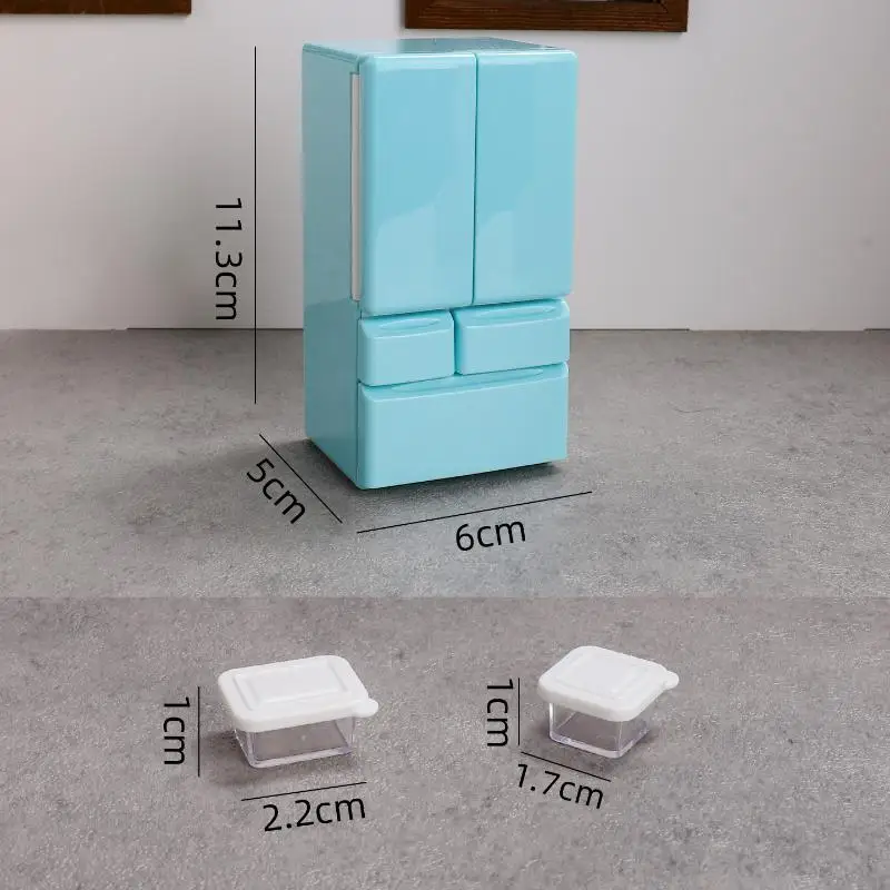 Juego de comida en miniatura, escena de cocina, muebles de bolsillo, modelo 1:12, casa de juegos, juguetes, casa de muñecas, Mini refrigerador de dibujos animados, 1 Juego