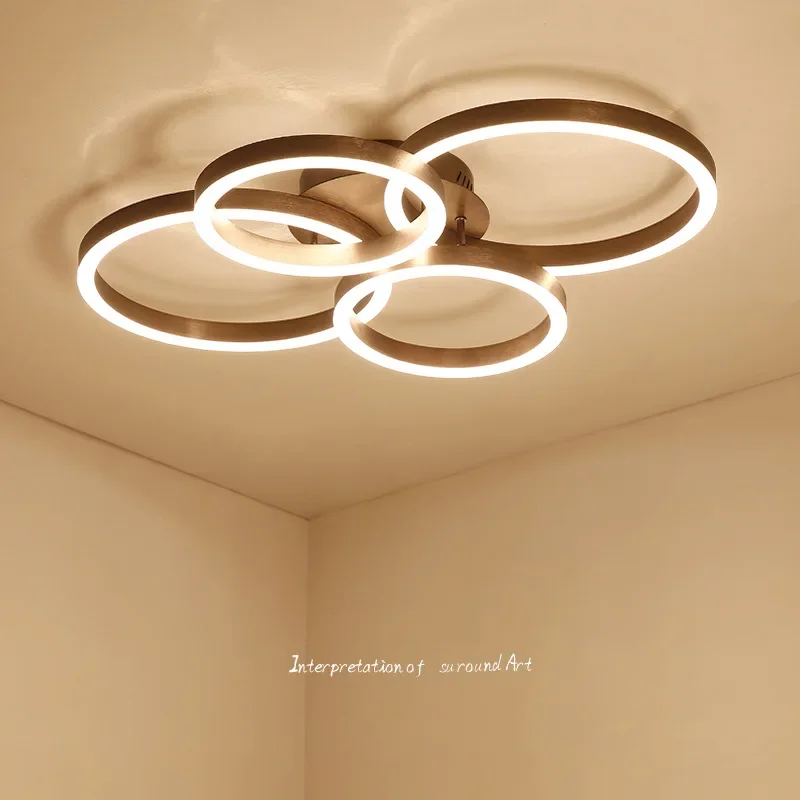 

Coffee Round Modern LED Ceiling Lights Bedroom Gold Lamp Fixtures Ring Hanging Indoor Lighting