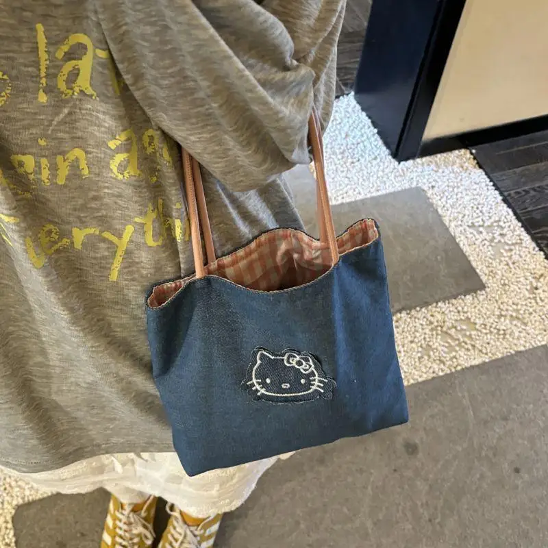 Kawaii Sanrio Hello Kitty Cowboy Handbag Cute Cartoon Versatile Portable Storage Shoulder Bag Girls Birthday Creative Gifts