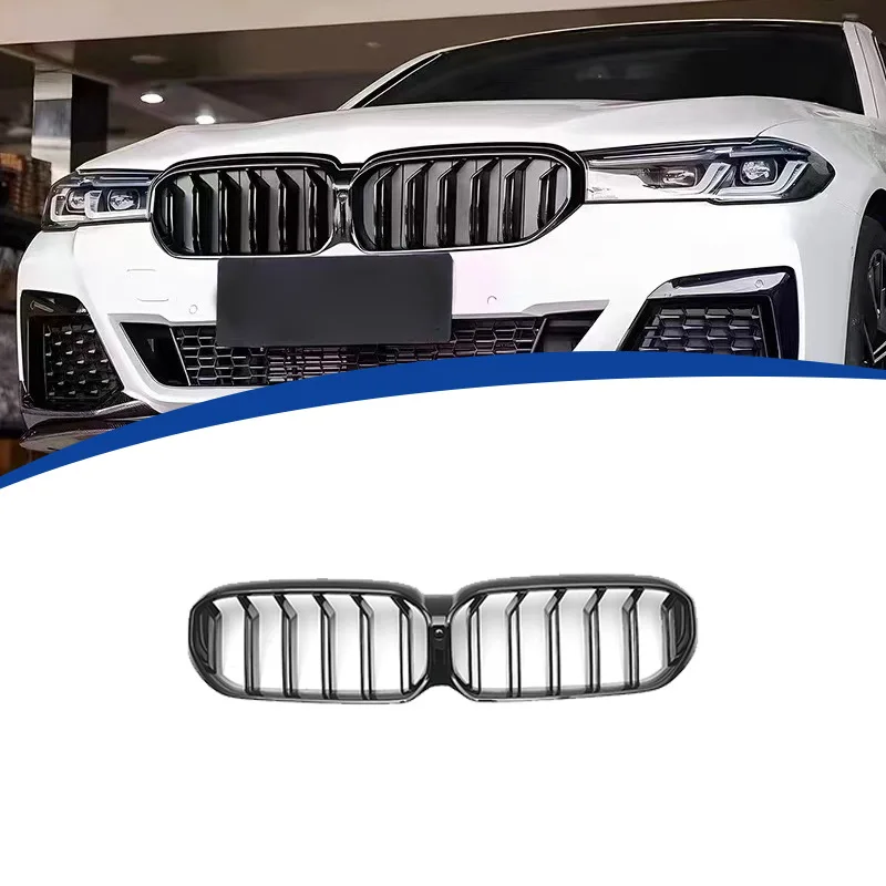

For 2021-2023 BMW 5 Series G30 G38 Double Slat Gloss Black Grille Cover Racing Grills Body Kit