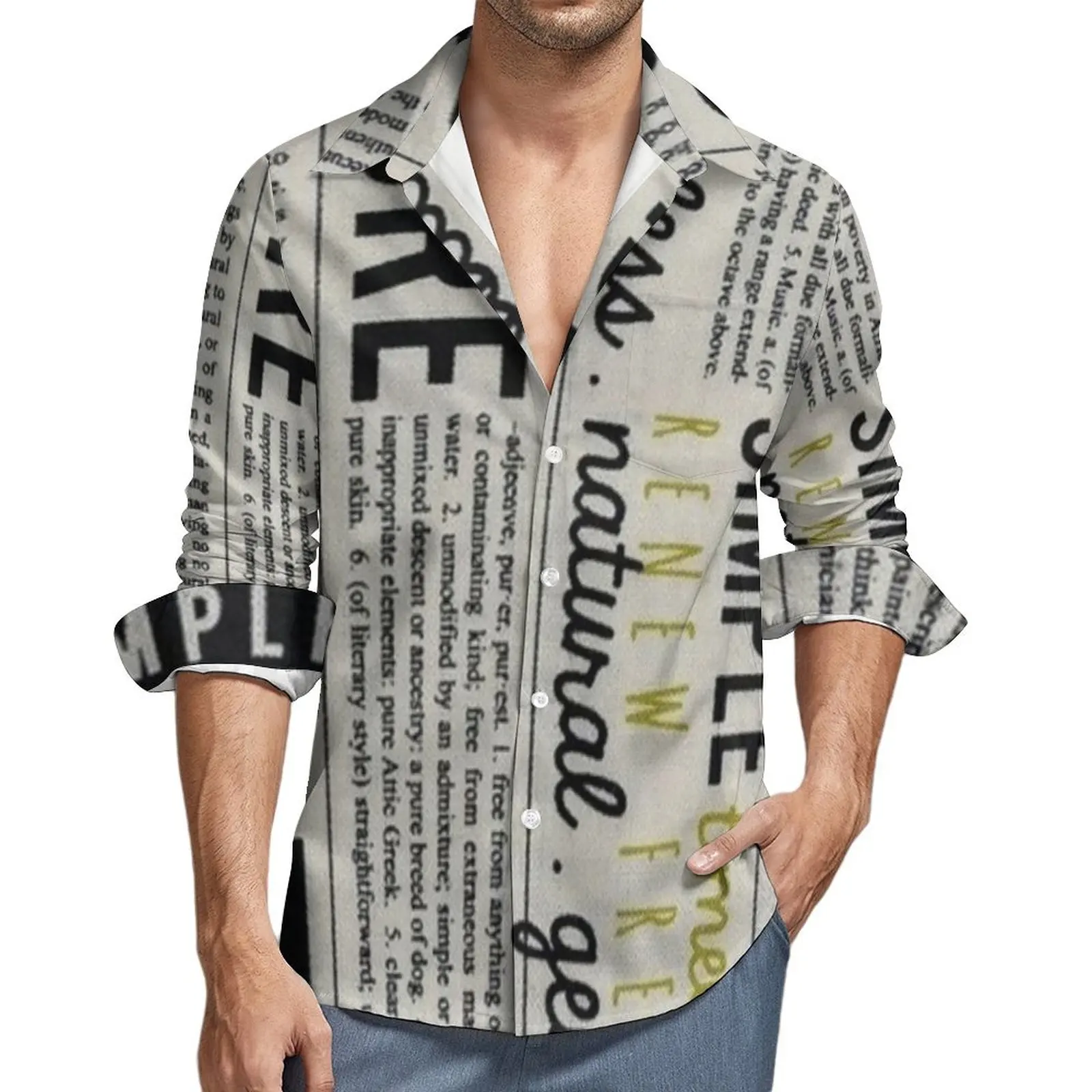 

Повседневная рубашка в стиле ретро с газетой, мужская черная рубашка в стиле Харадзюку с буквенным принтом, осенняя винтажная блузка с длинным рукавом, одежда больших размеров с графикой