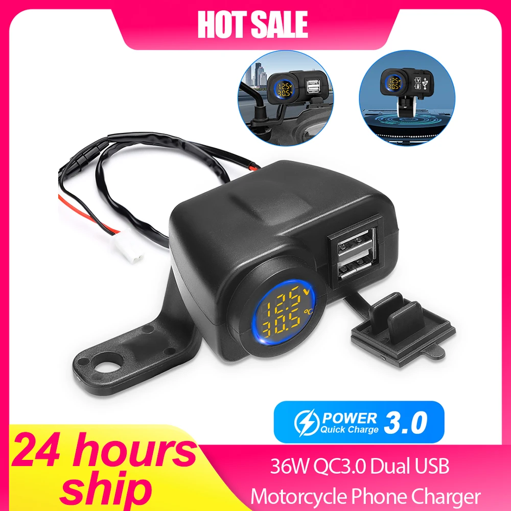 

36 Вт двойное зарядное устройство QC3.0 USB, вольтметр, термометр, цифровой дисплей, зарядное устройство для мобильного телефона, автомобильный прикуриватель