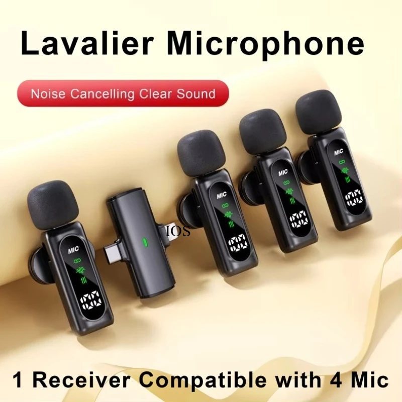 Kabelloses Lavalier-Mikrofon-Set mit 4 Empfängern Geräuschunterdrückendes Mini-Mikrofon für iPhone Android Tragbare Audio-Video-Aufnahme
