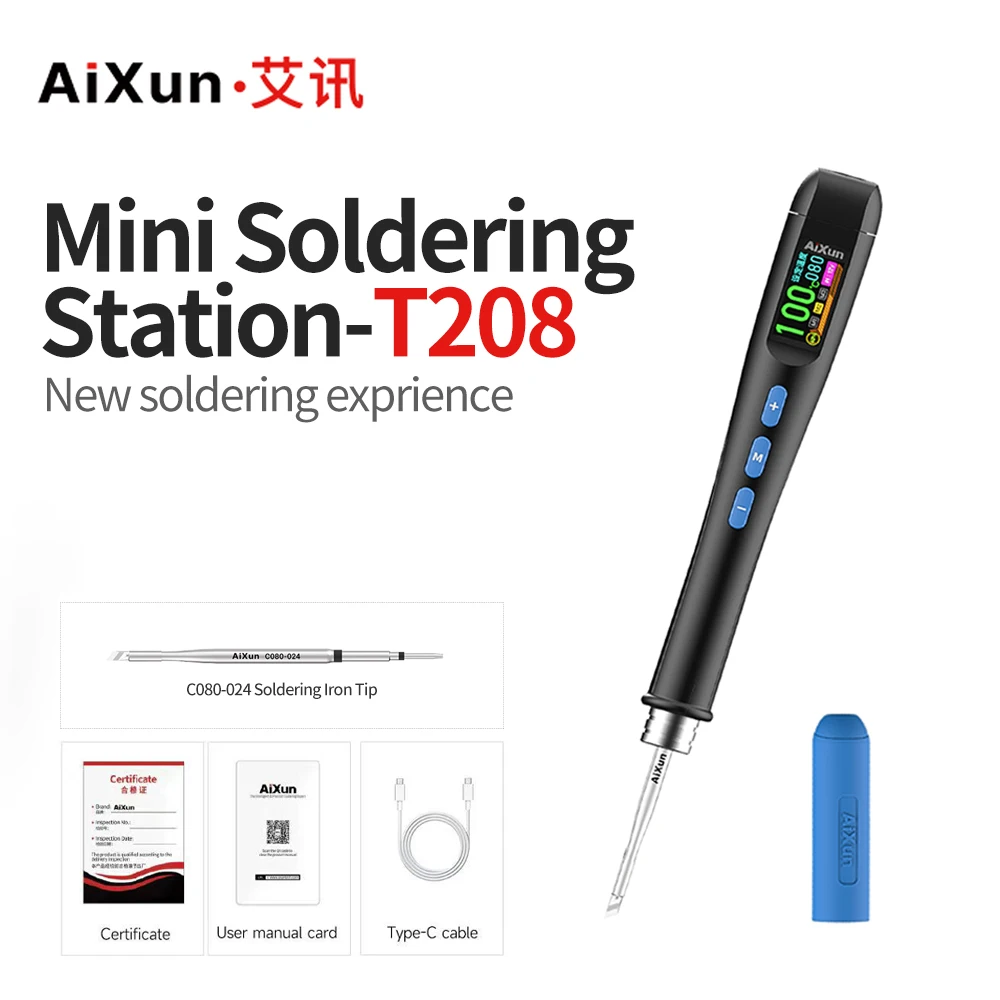 

Aixun T208 Mini Portable Intelligent Digital Display Soldering Station for Mobile Phone BGA SMD PCB Chip Soldering Repair Tool