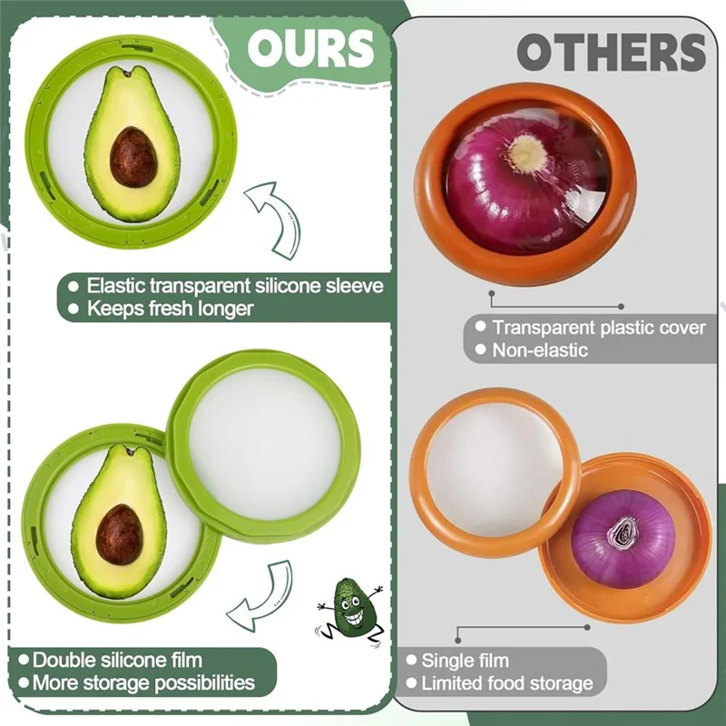 

A84E-4Pcs Silicone Fruit Storage Containers Reusable Fresh Food Savers Fruit And Vegetable Storage Box