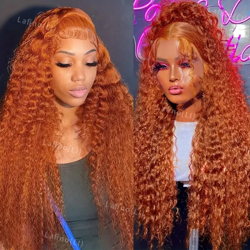 30 Inch Deep Wave Orange Ginger 13x6 Curly Lace Front Human Hair Wigs 200 Density 13x4 Lace Frontal Wig For Women Prepluck