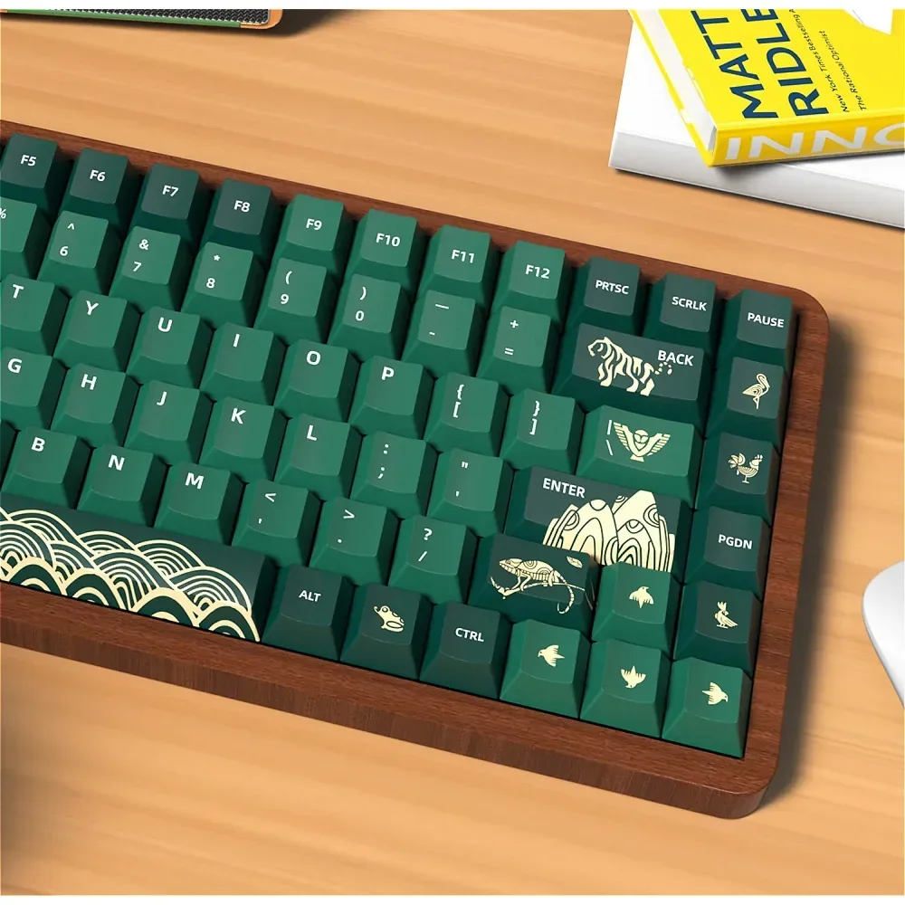 Mechanical Keyboard Animal Forest Original Cherry Keycaps PBT Green Personalized Creative Art English Japanese Korean