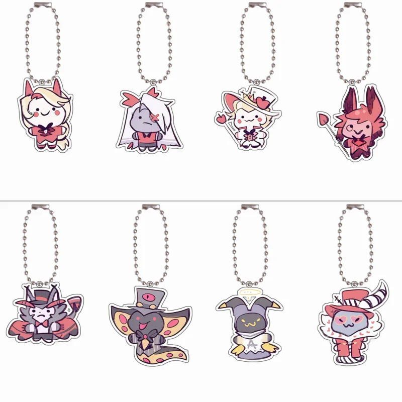 

Брелок из переработанного акрила с персонажами аниме: Чарли Морнингстар, Вагги, Люцифер Морнингстар, Аластор Хаск. Аниме-атрибутика, мультяшный подарок.