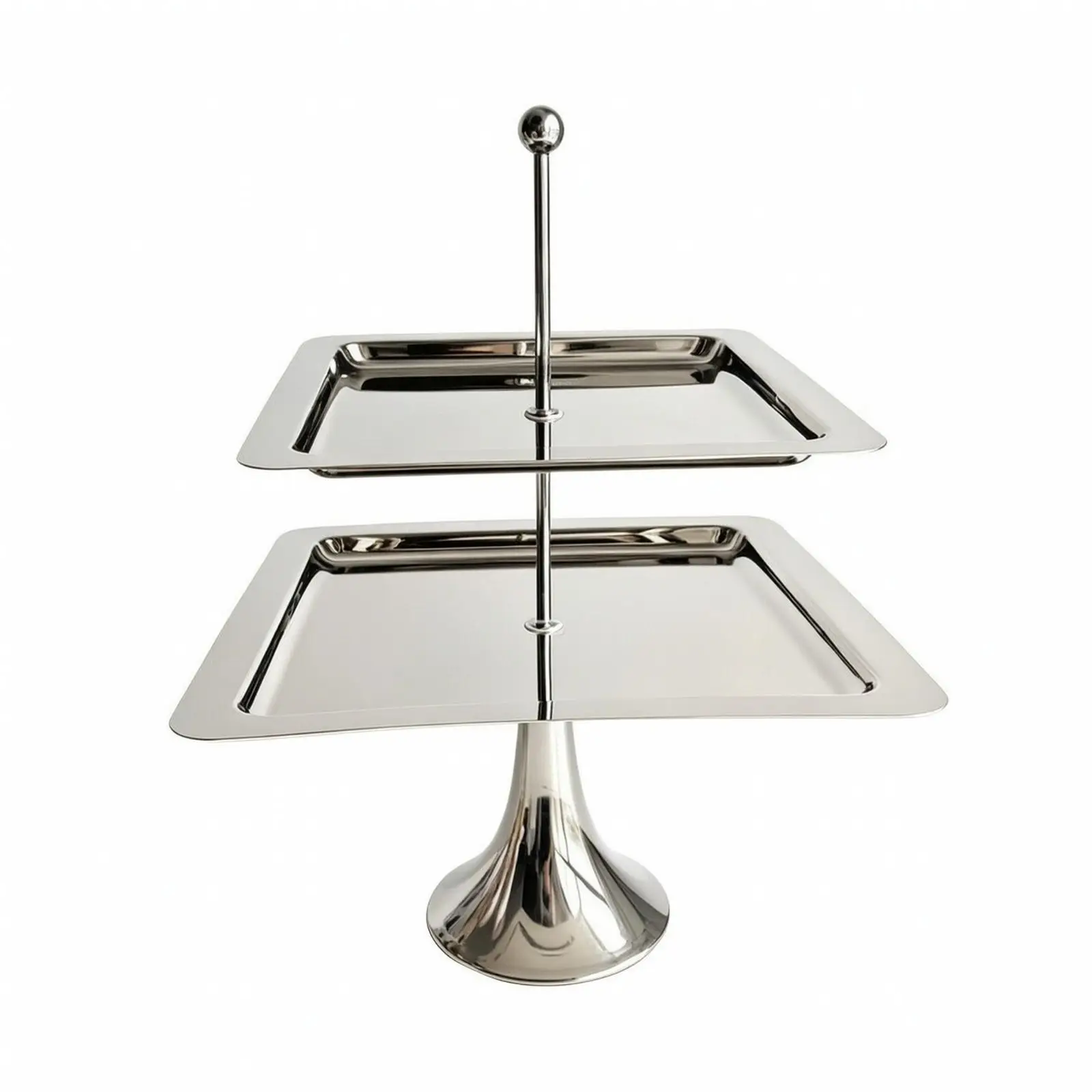 2-Tier Display Stand Stainless Steel Tiered Serving Tray Two-Tier Serving Tray Polished Silver Cupcake Stand with Trays Metal