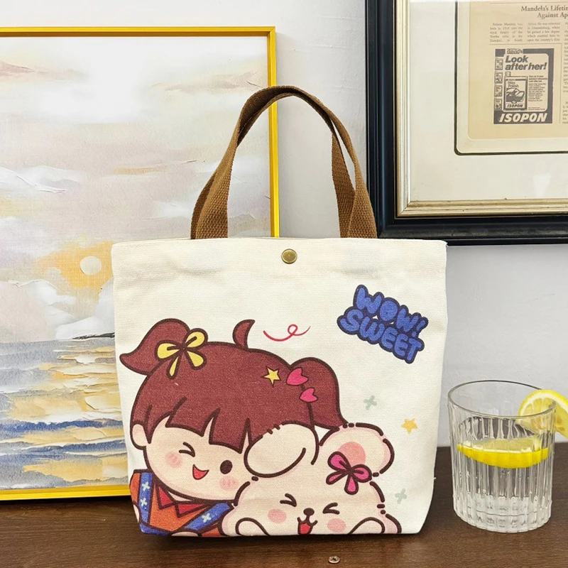 

Canvas Bag Student Cartoon New Tote Bag Cute Going To Work Commuting Lunch Box Handbag Bento Bag