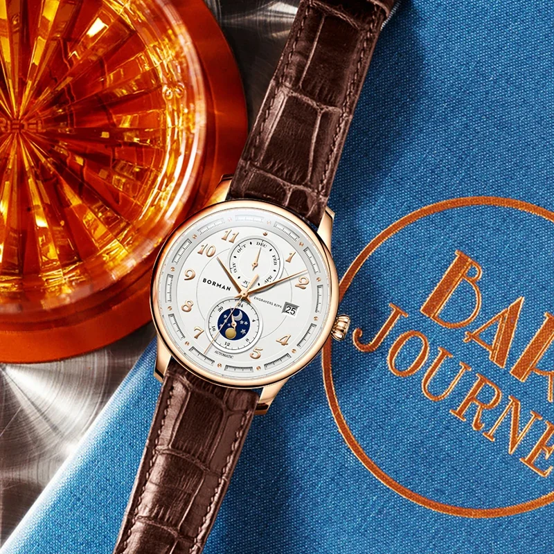 Marchio di lusso BORMAN Seagull Orologi meccanici automatici da uomo Zaffiro Multi-funzione impermeabile Fasi lunari Orologi maschili BM3869