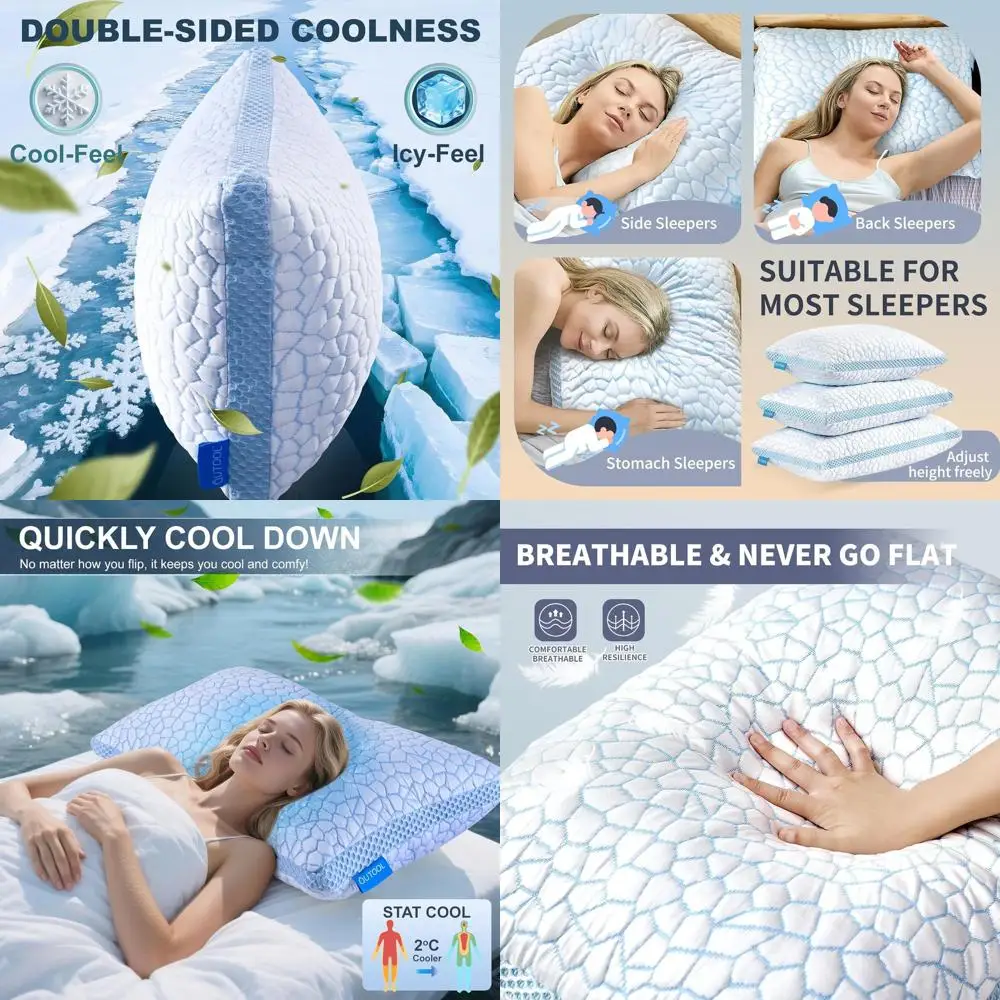 

King Size Gel-Infused Memory Foam Pillows - Set of 2, Cool for Side, Back, Stomach Sleepers