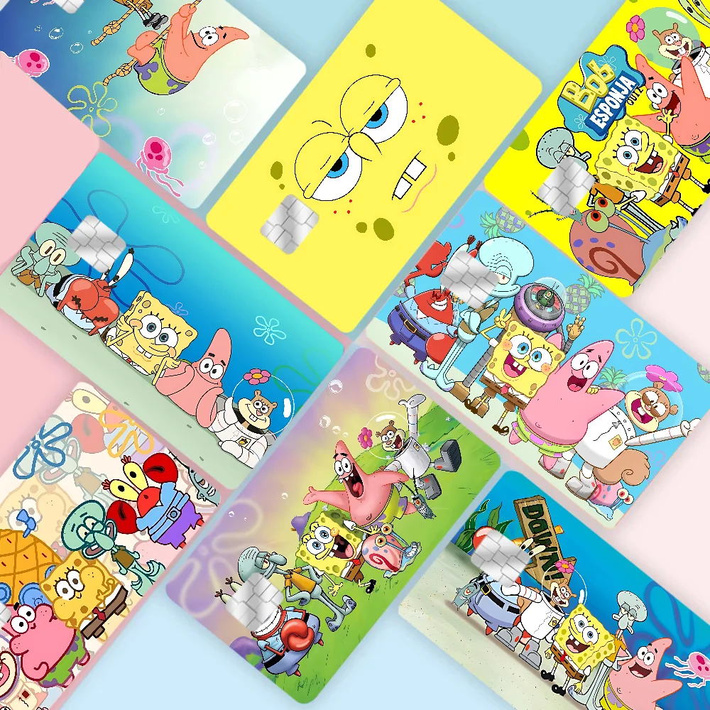 S-SpongeBob Cartoon Various Anime Bank Credit Cards Bus Pass Stickers Cool Decoration Waterproof Stickers Collection Toys Gifts