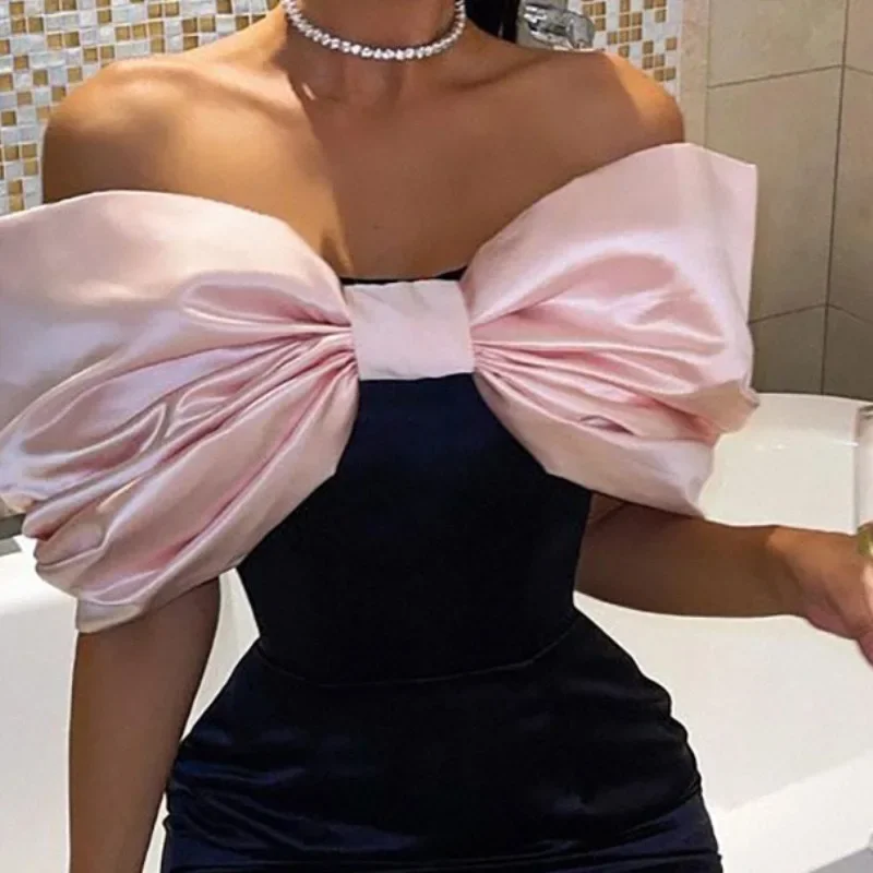 Elegant Dresses for Women Fashion New Off Shoulder Bow Wrap Hip Short Skirt Sexy Party Backless Skinny Evening Dress 2024 Summer