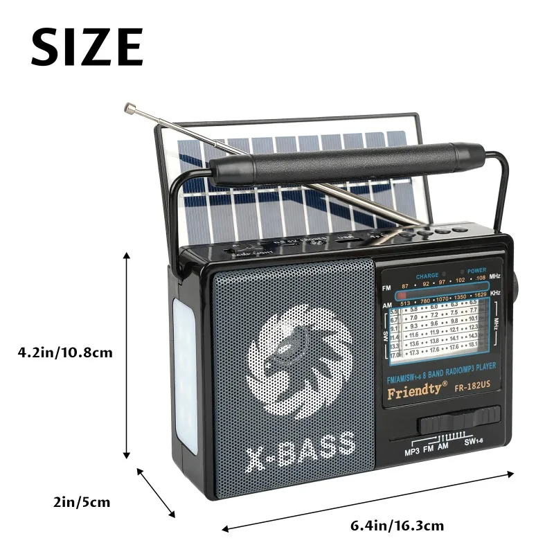 Solar Powered Portable Radio with Flashlight AM FM SW 3 Band Multi Function Emergency