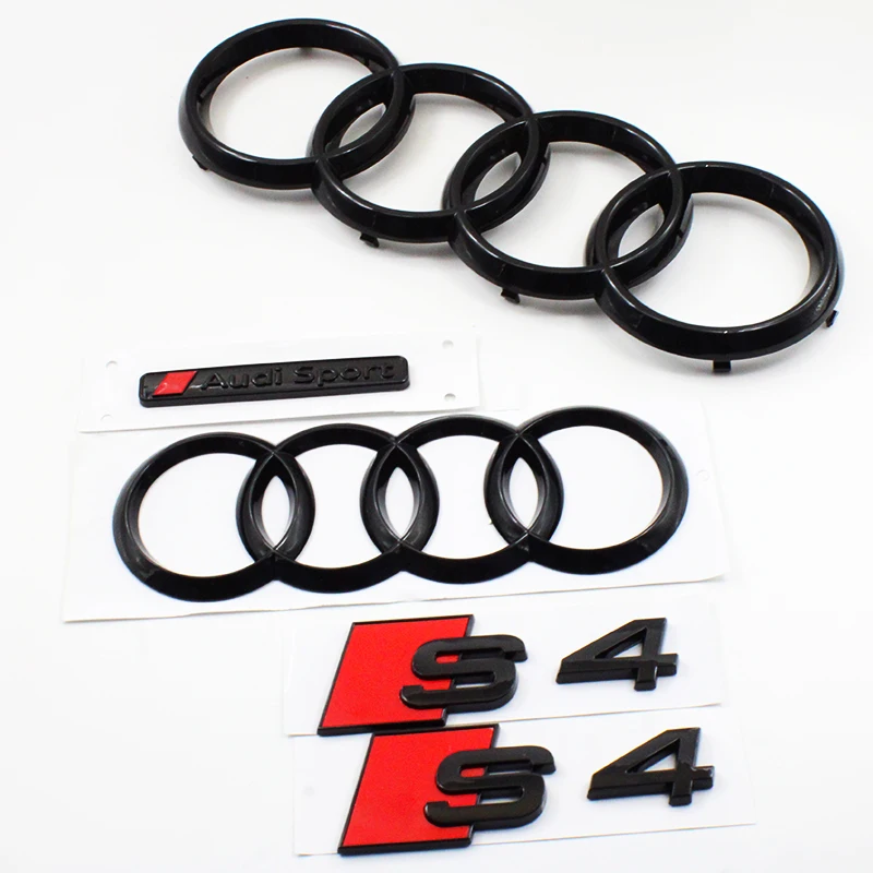 Glossy Black 192mm 275mm Car Styling Hood Front Bonnet Grill Rear Trunk S4 Badge Emblem Stickers For Audi S4 2010-2019 Accessory