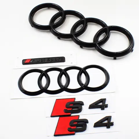 Glossy Black 192mm 275mm Car Styling Hood Front Bonnet Grill Rear Trunk S4 Badge Emblem Stickers For Audi S4 2010-2019 Accessory